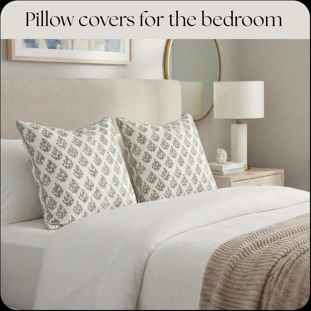 Set of 2 Pillow Covers 20x20 inches Floral Pillow Covers Green Farmhouse Pill...
