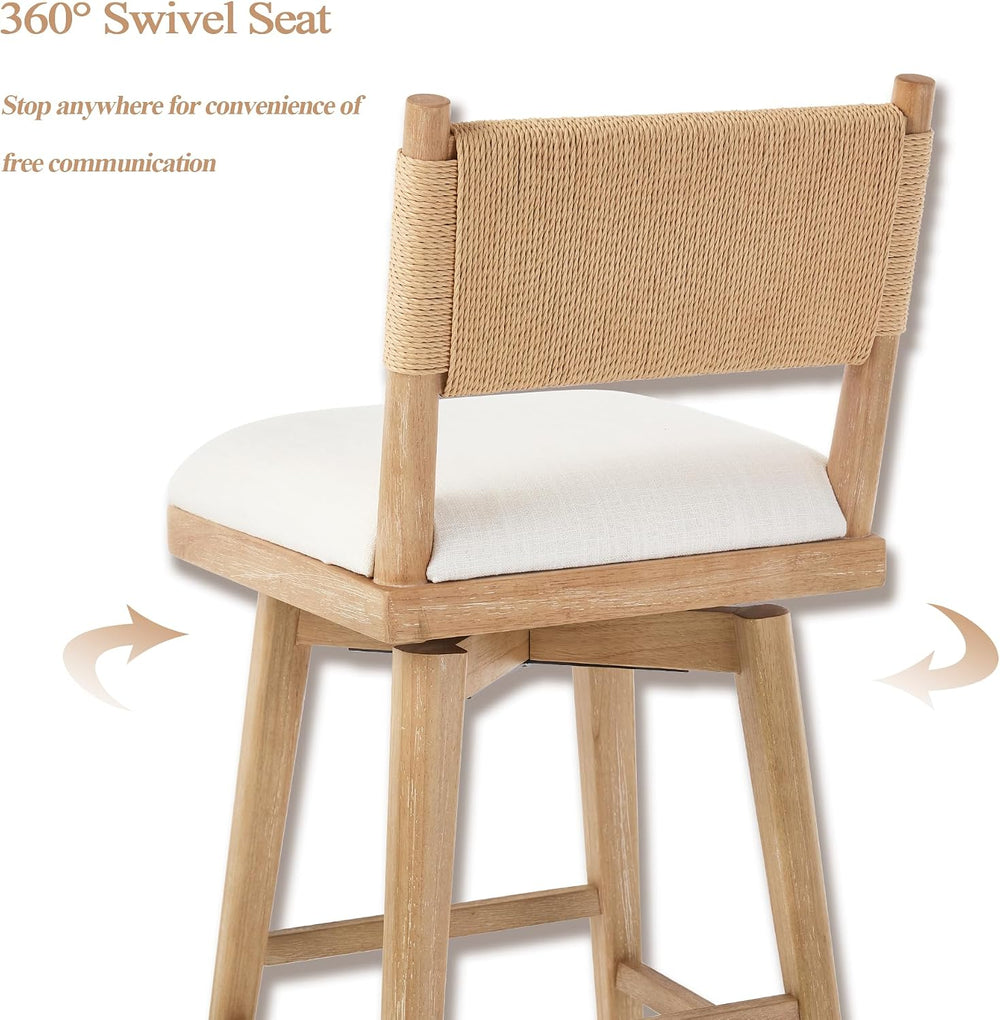 Swivel Counter Stools Set of 4, Linen Fabric Upholstered Kitchen Stool Chairs...