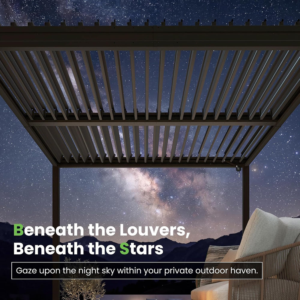 Domi Louvered Pergola 10x12, Outdoor Metal Pergola, Espresso Brown