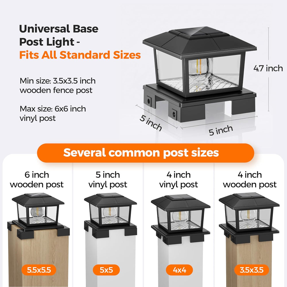 VOLISUN Metal Solar Post Cap Lights, Edison Bulb Light 4Pack,Black