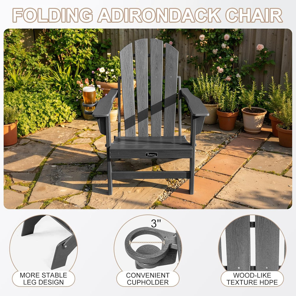 FUNBERRY Oversized Folding Adirondack Chair, Stable Fire Pit Chairs 400LBS