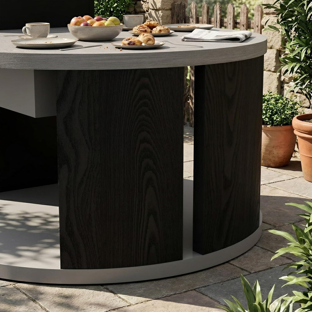 Round Outdoor Fire Table with Propane Tank Cabinet, 50000BTU Aluminum Alloy F...