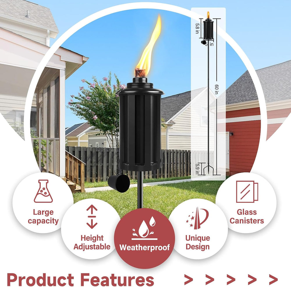 Citronella Torches Set of 6, 16 oz Garden Torches for Outside, 3-Prong Ground...