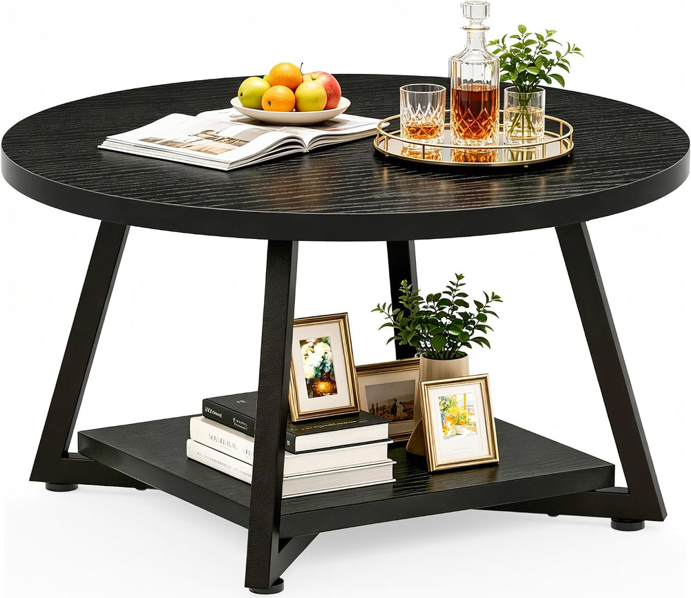 Coffee Tables for Living Room, 27.6" Round Coffee Table, Black Coffee Table