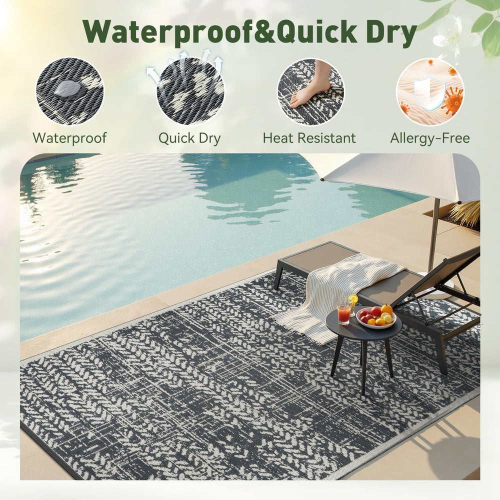 MontVoo Outdoor Rug 8x10 Waterproof-Patio Rug Mat Outdoor RV Camping Picnic B...