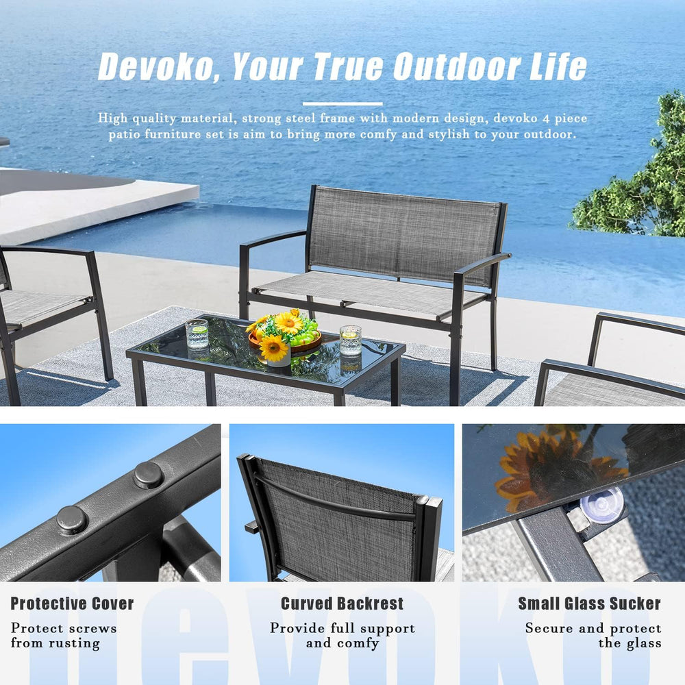 Devoko 4 Pieces Patio Furniture Set Outdoor Garden Patio Conversation Sets Po...