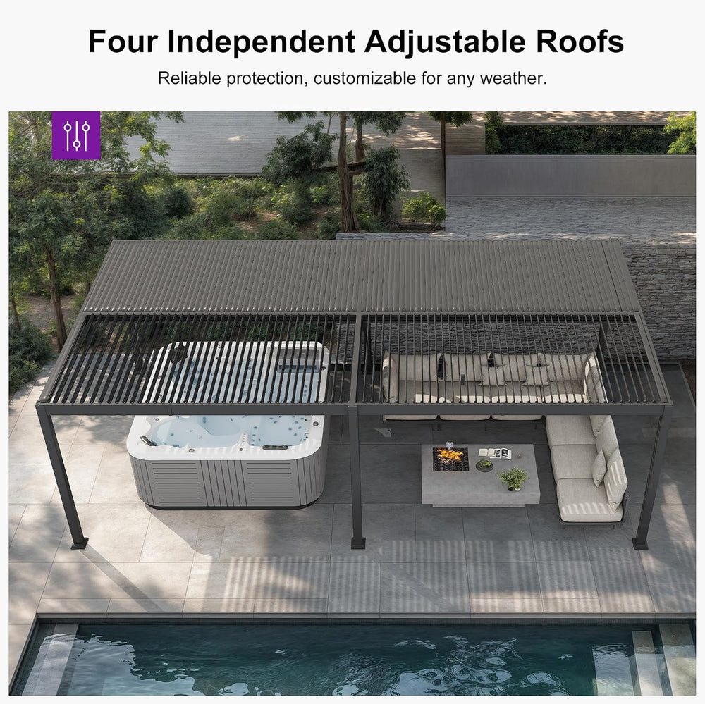 PURPLE LEAF Louvered Pergola 13' x 20' Aluminum Pergola w/Independent...