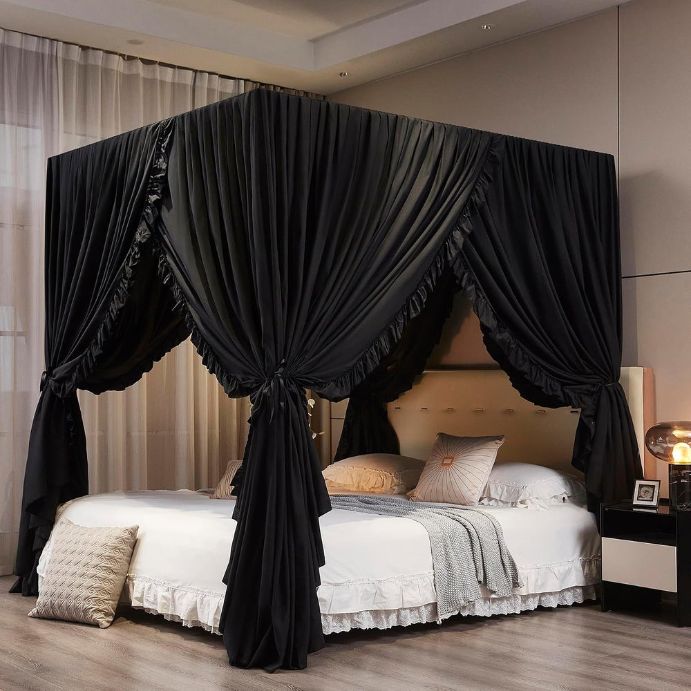 Mengersi Black Canopy Bed Curtains Queen Size,Royal Breathable Lightweight Pr...
