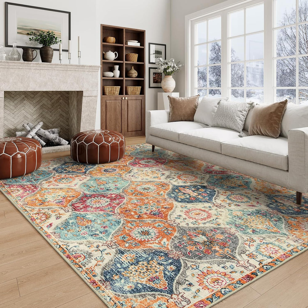 Lahome Moroccan 5x8 Area Rug, Ultra-Thin Washable Rugs for Living Room Bedroo...