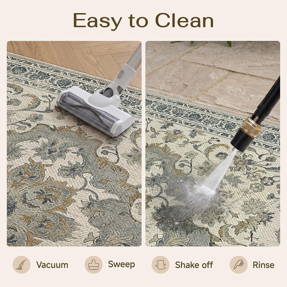 PureCozy Blue Area Rug 5x7 Easy Jute Washable Indoor/Outdoor Carpet