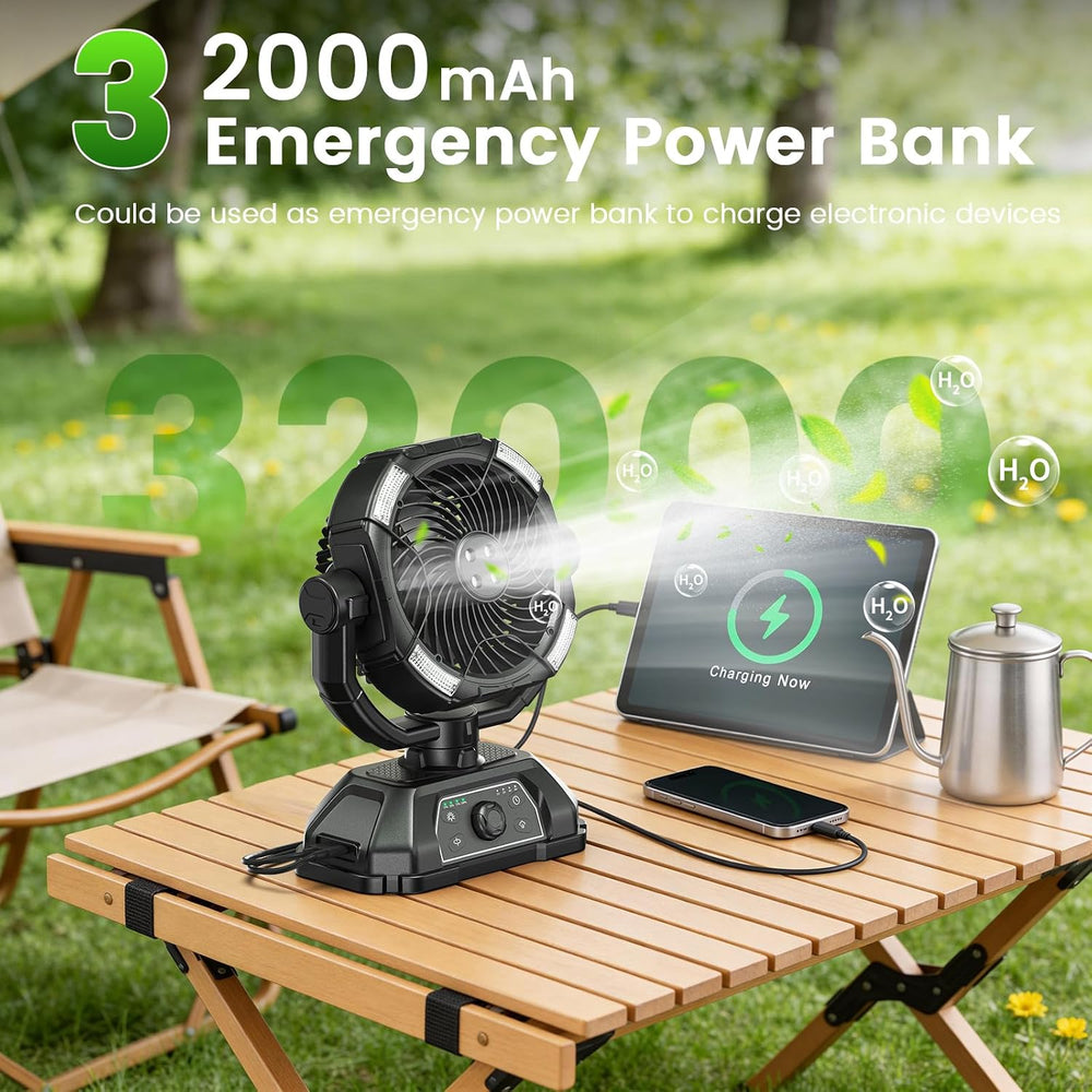 XAP Portable Misting Fan Rechargeable for Hot Weather - 9-inch Oscillating Ca...