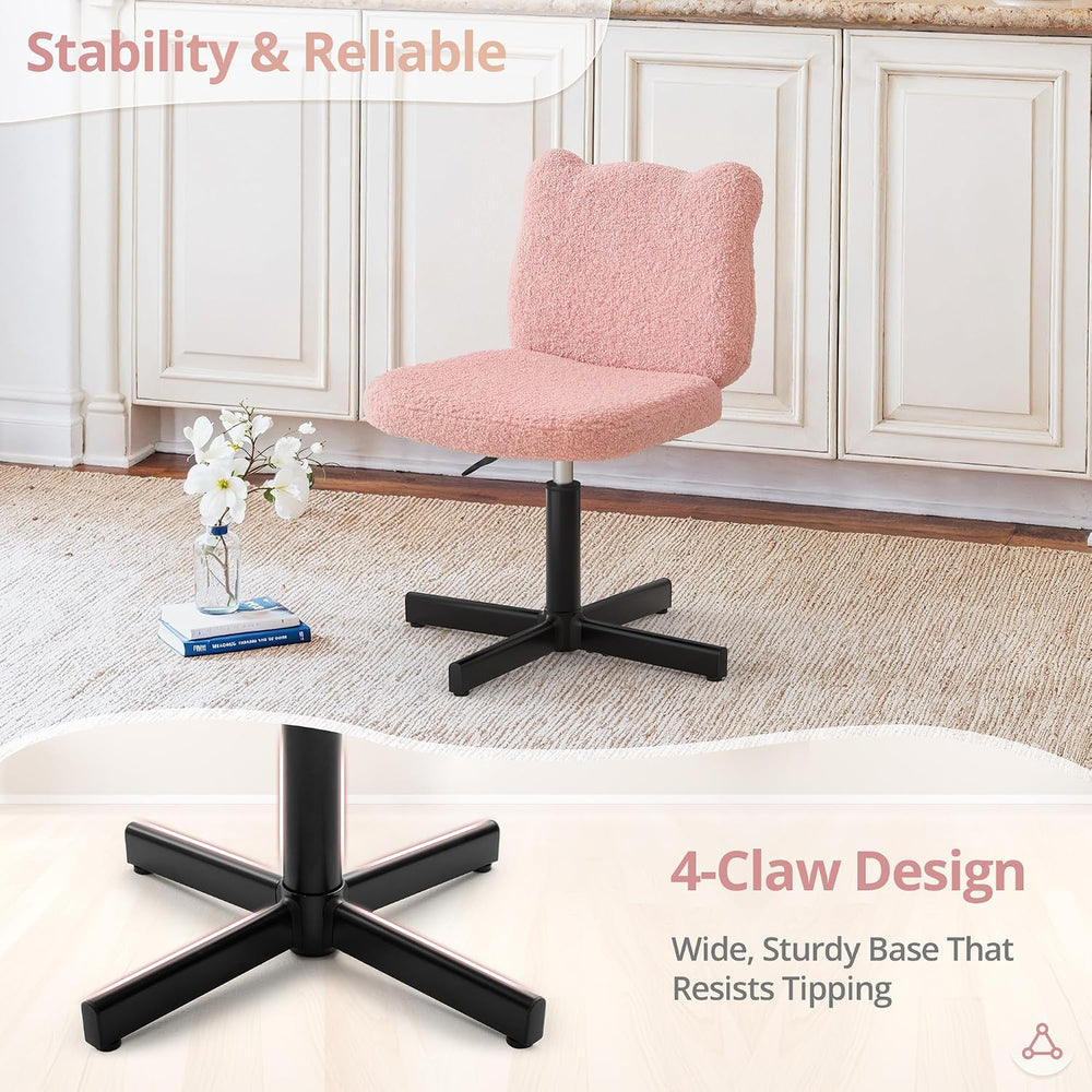 LUE BONA Cute Bear Ear Vanity Chair for Teen Girls - Height Adjustable 13.8&q...
