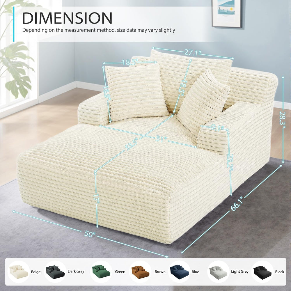 ivoros 50 Inch Chaise Lounge Chair Indoor, Oversized Corduroy Upholstered Bon...