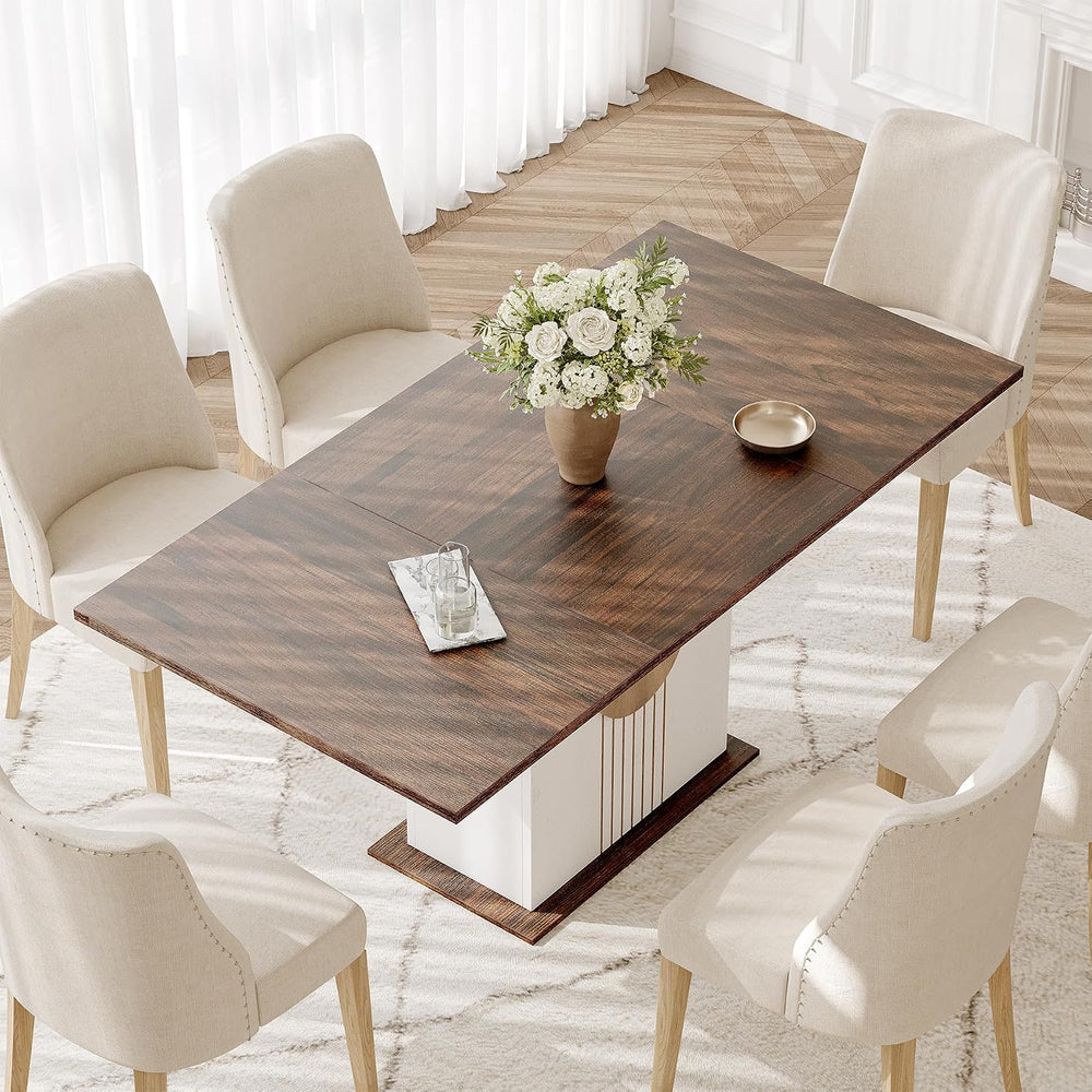 LITTLE TREE Rectangle Dining Table, Modern Kitchen Table Set for 6, Wooden Fu...