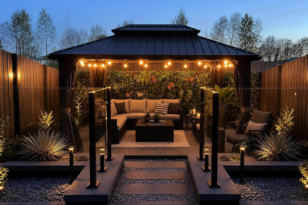 PURPLE LEAF Patio Hardtop Gazebo 10' x 14' Aluminum with Light, Grey