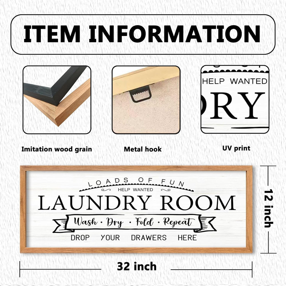 AuraPeak Laundry Room Wall Decor Wash Dry Fold Repeat, Wood White, 32"×1...