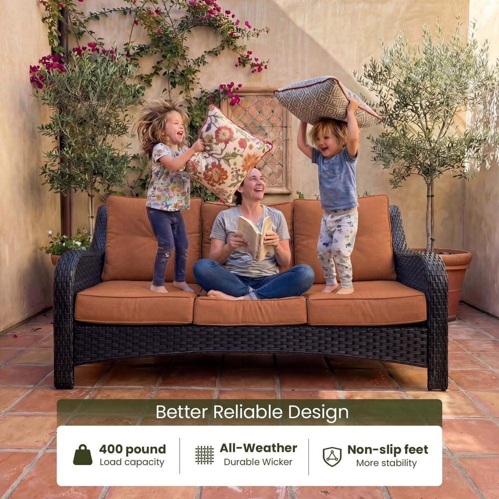 LayinSun 3 Piece Wicker Outdoor Furniture Set with 6-inch Comfy Cushions