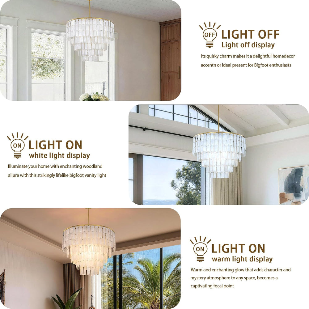 TOCHIC Capiz Shell Chandelier, Gold Coastal Chandelier with Natural Shells