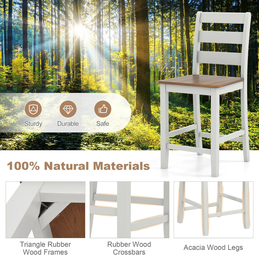 COSTWAY 24'' Wooden Counter Height Chairs Set of 2 with Ladder Back S...