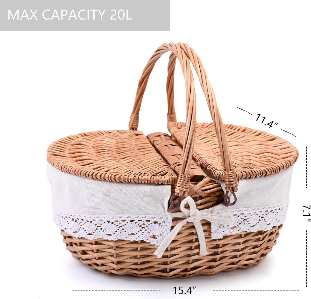 Wicker Picnic Basket with Removable Liner Empty Picnic Baskets with Lid, Picn...