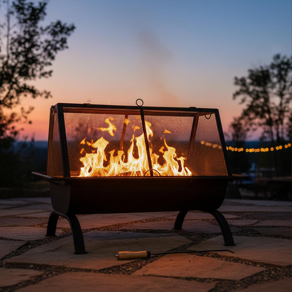 Sunnydaze Northland Rectangle Fire Pit with Grill, Heavy Duty Steel, 36"