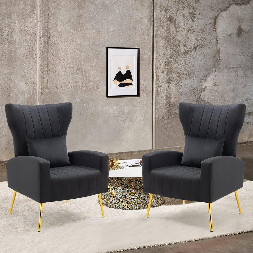 ZJhome Living Room Chairs Set of 2 Modern Velvet Accent Chairs with Lumbar Pi...