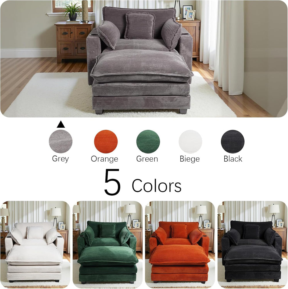 Gexpusm Oversized Chaise Lounge Chair Indoor with Ottoman (Grey)