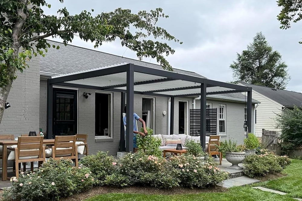 PURPLE LEAF Louvered Pergola 11' x 18' White Roof Aluminum Frame for ...