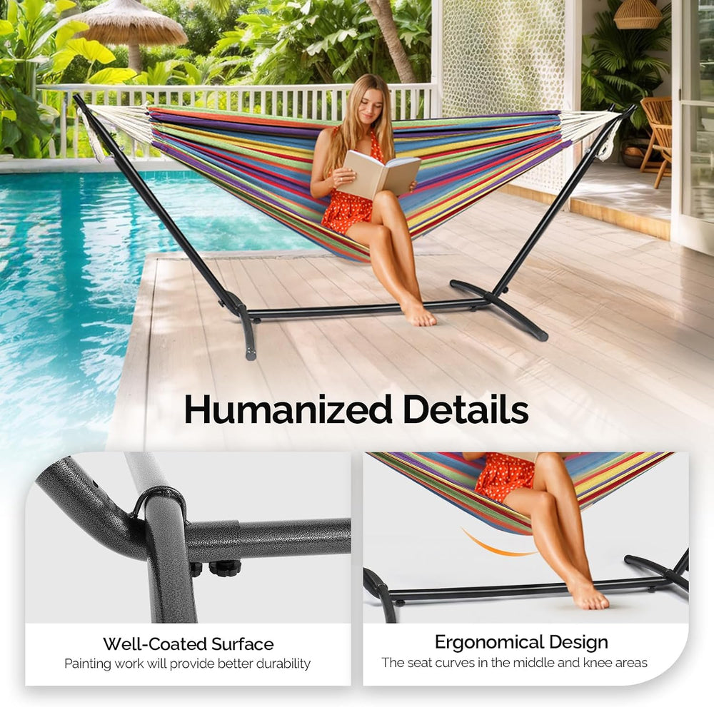 ONCLOUD Heavy Duty 550 LBS Double Hammock with Stand Included with Portable C...