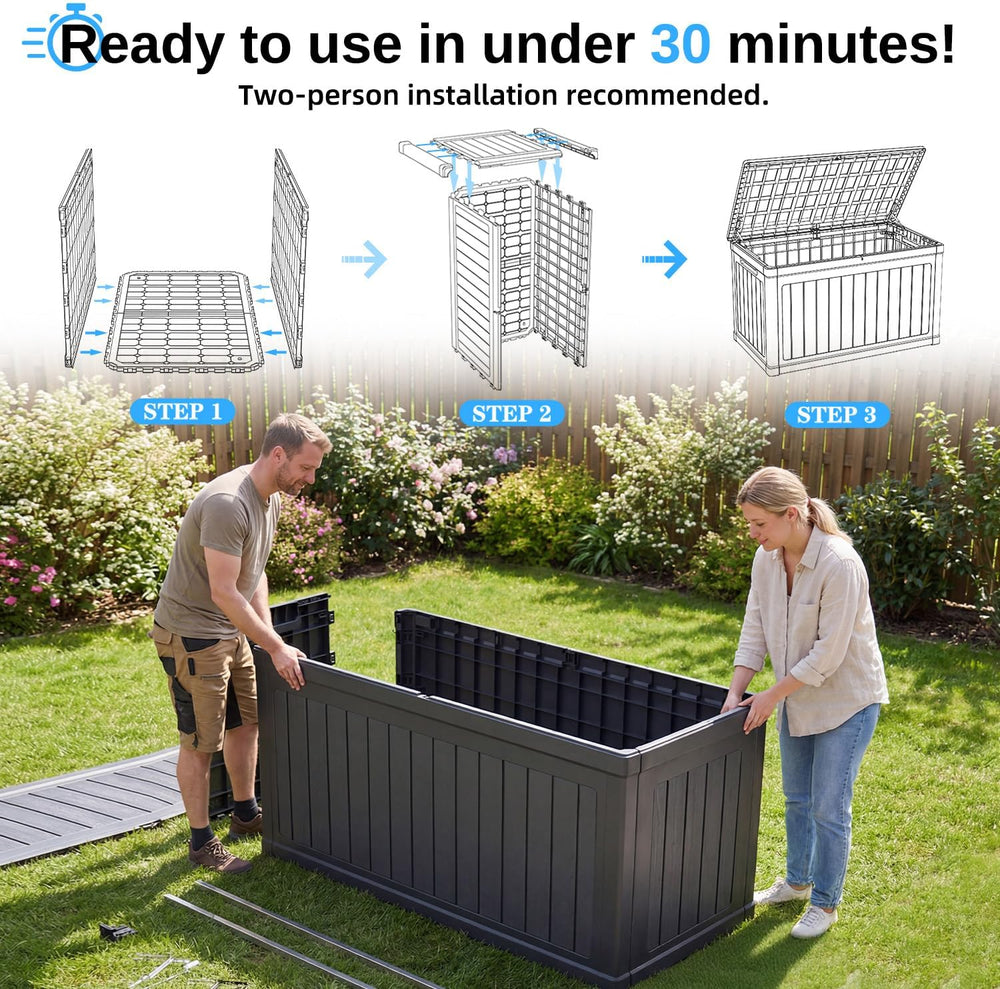 320 Gallon Outdoor Storage Deck Box, Waterproof Resin Deck Boxes with Handle ...