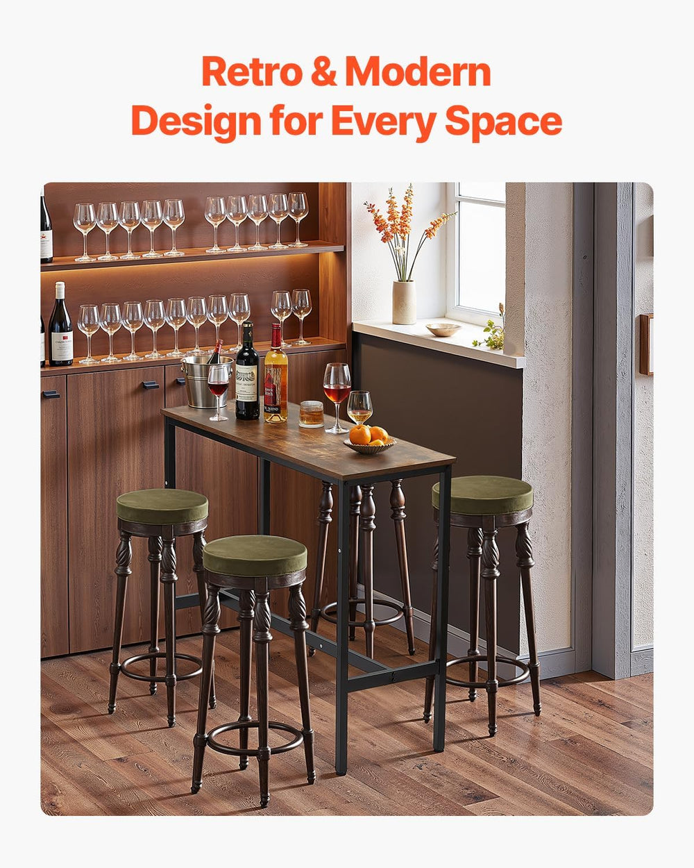 VEVOR Bar Table, Sturdy Metal Frame High Top Pub Table, Narrow Long Kitchen D...