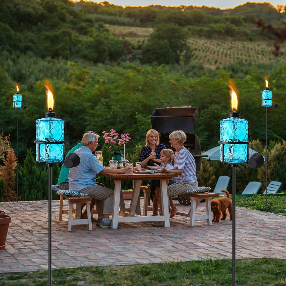 4 Pack Blue Glass Garden Torch,60-Inch Outdoor Torch Garden Décor, Upgraded 1...
