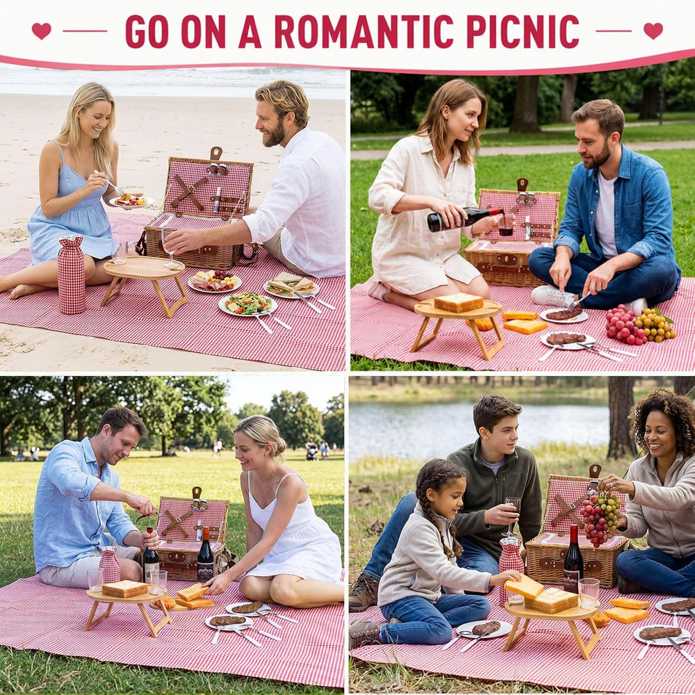 Wicker Picnic Basket Set for 2 with Foldable Table, Blanket, Insulated Liner,...