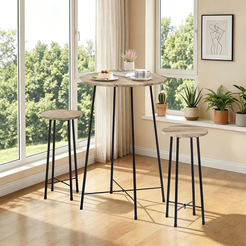 VECELO 3 Piece Pub Table and Chairs Sets Counter Height Bistro Bar Sets with ...
