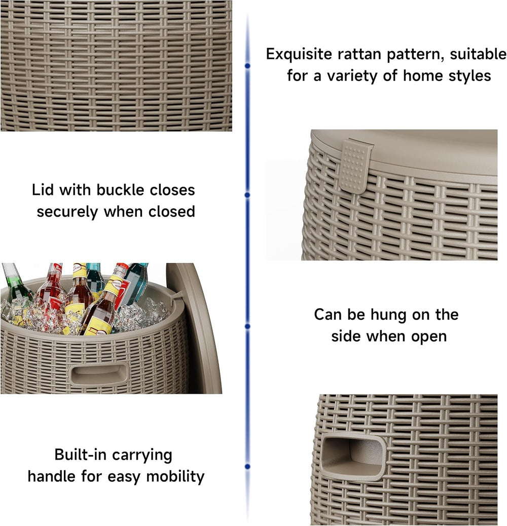 EasyUp 9.5 Gallon Outdoor Cooler Table, Wicker Round Ice Bucket for Parties, ...