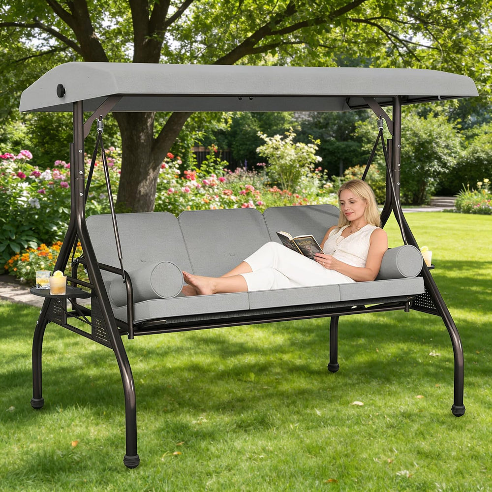 SUNCROWN Outdoor 3 in 1 Porch Swing Chair, 3 Seat Patio Swing Glider with Adj...