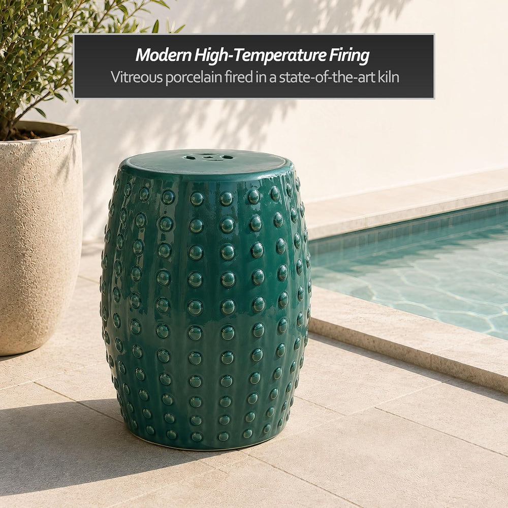 Red Lantern 18" Blue-Green Porcelain Garden Stool
