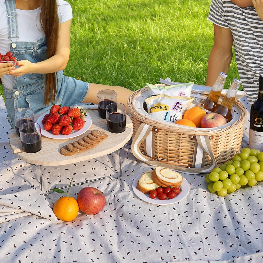 Picnic Basket Set for 4 - Wicker Insulated Picnic Basket