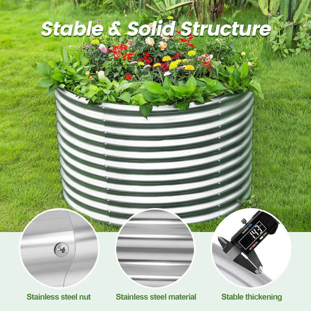 Land Guard 3×3×3ft Galvanized Raised Garden Bed Kit, Round Galvanized Planter...