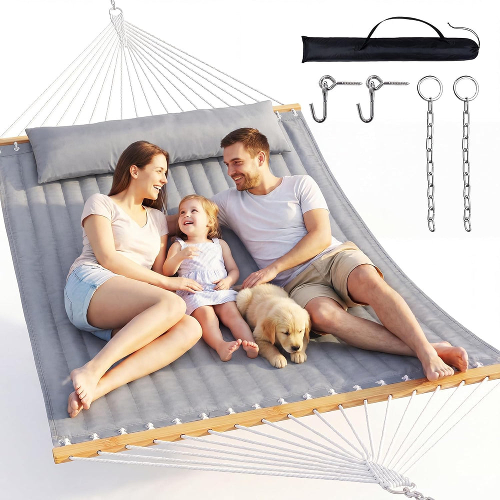 Everyfun 2 Person Quilted Hammock with SpreaderBar, 500lbCapacity, Darkgray