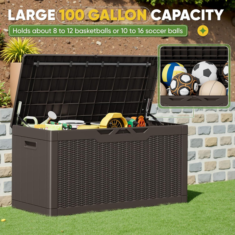 Greesum Outdoor Storage Box 100 Gallon Storage Bin with Lid for Patio Furnitu...
