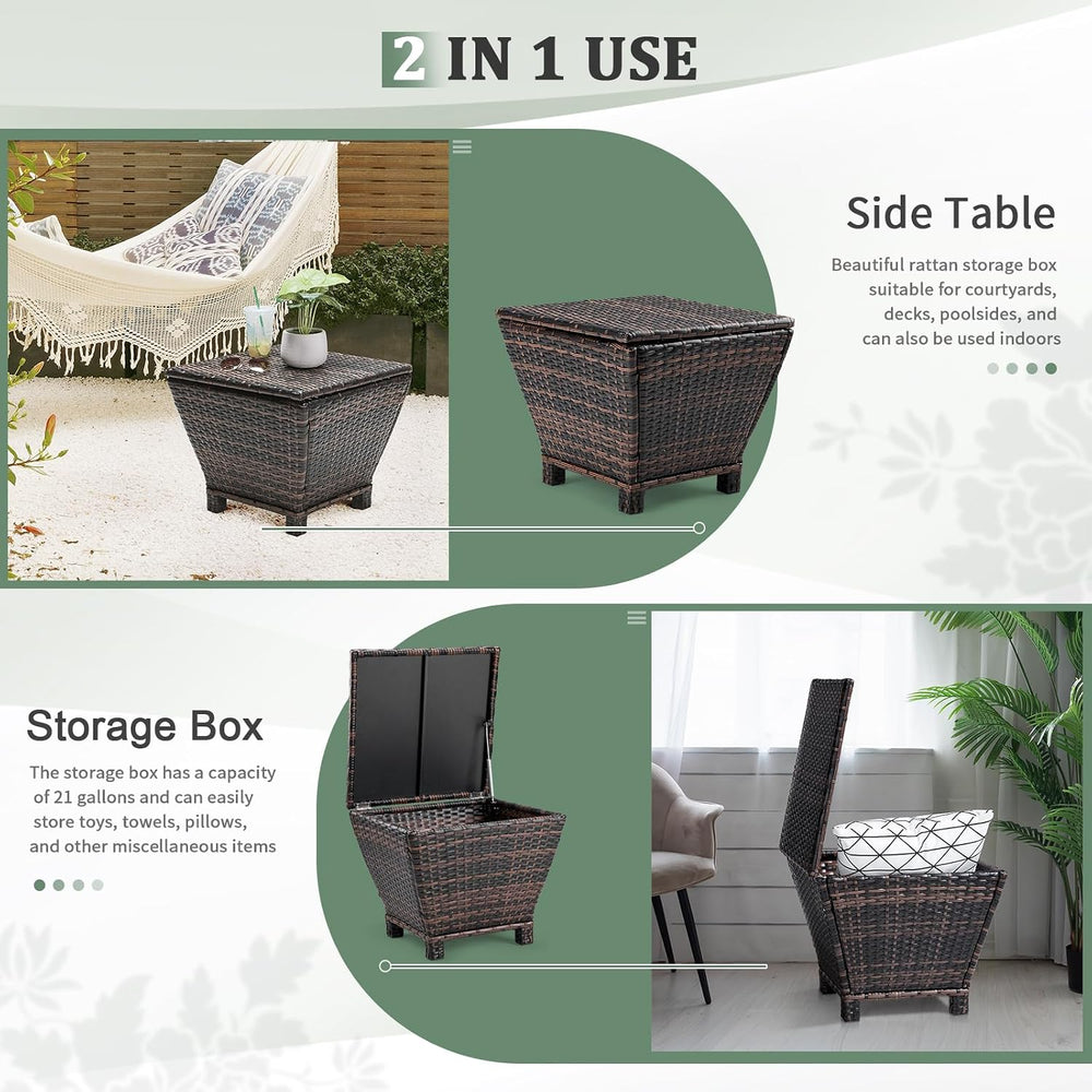 VINGLI Outdoor Side Table with Storage, 13-Gallon Patio Deck Box Outdoor Wick...