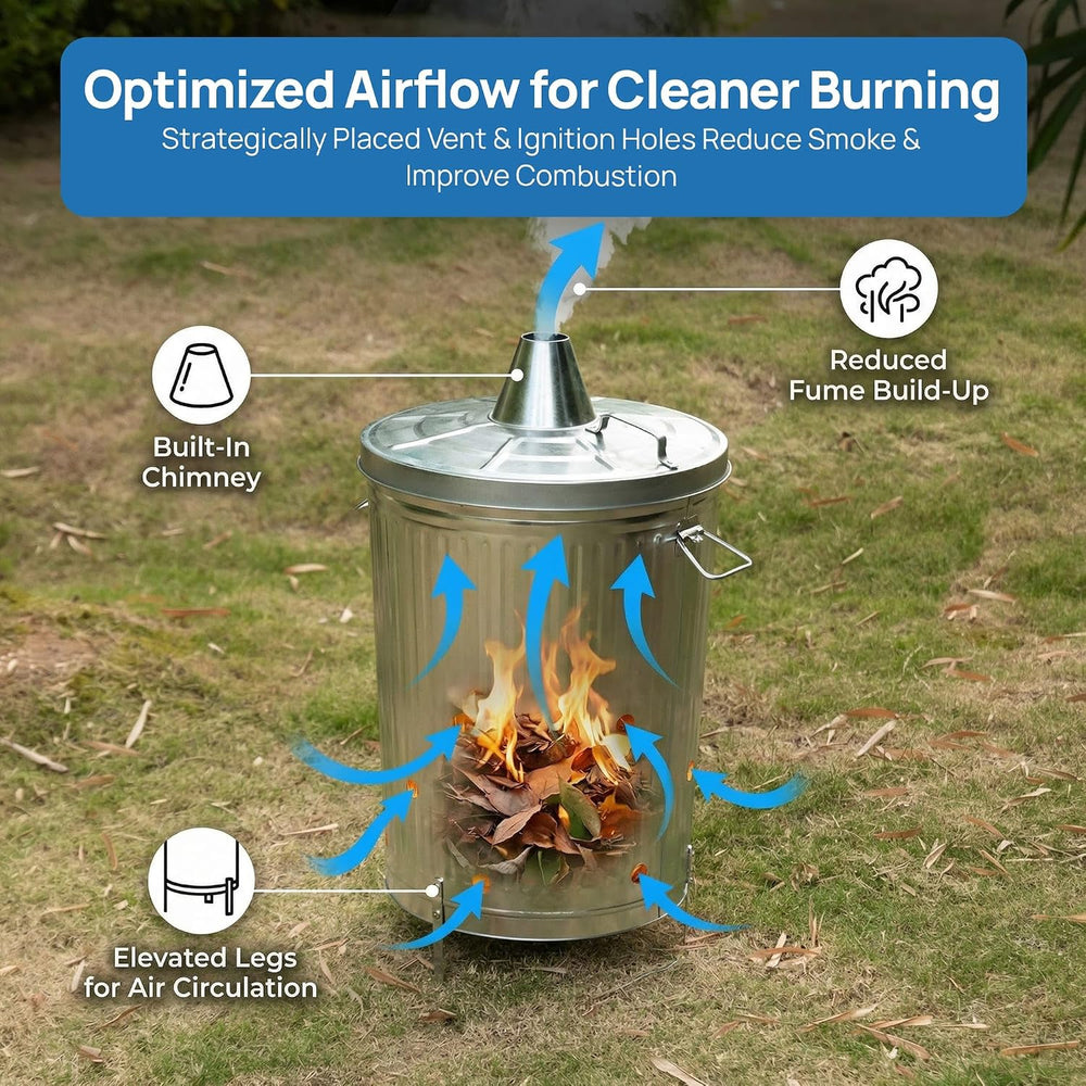 Gardenised 20-Gallon Galvanized Steel Incinerator Can with Lid