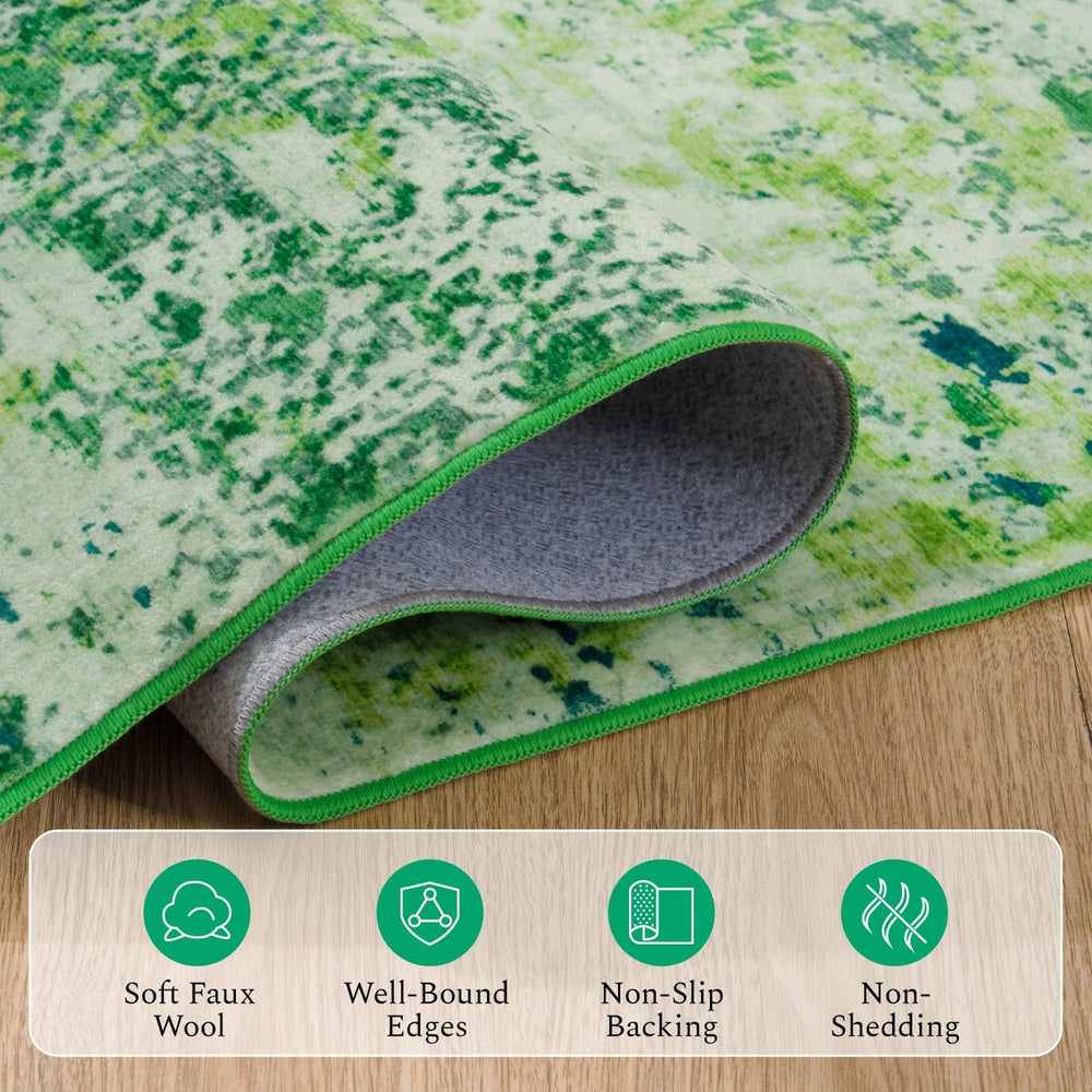 Rugflix 5x7 Dark Green Area Rug for Living Room, Washable Colorful Rug