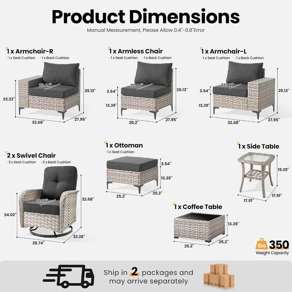 ovios 8-Piece Patio Furniture Set with L-Shaped Sofa Chaise, Outdoor Modular ...