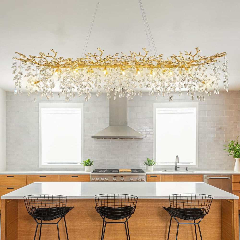 71" Modern Crystal Chandelier, 20-Light Gold Tree Branch Chandelier, Lux...