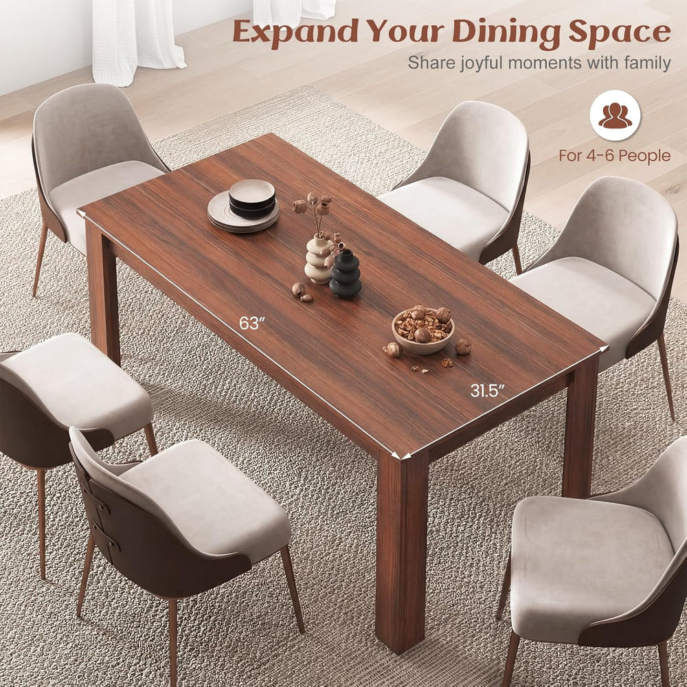 GIANTEX Dining Table for 4-6, 63" Large Rectangular Kitchen Table, Walnut