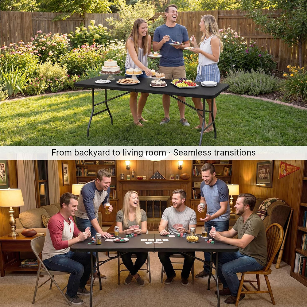 6ft Folding Table, Portable Heavy Duty Plastic Table for Party, Black