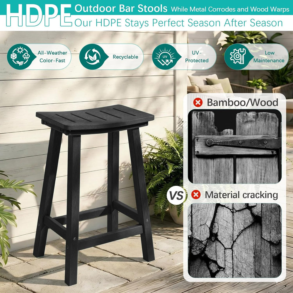 Outdoor Bar Stools Set of 2, 24" HDPE Counter Height Chairs