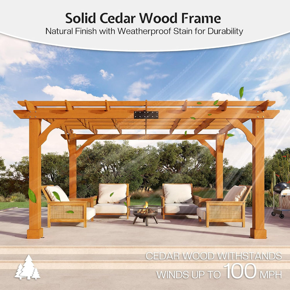 Jocisland 10x12 FT Premium Cedar Wood Pergola with Trellis Roof & Stakes